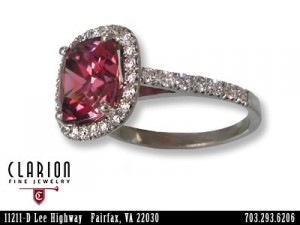 Pink Tourmaline Ring with Pave Diamonds, Clarion Fine Jewelry