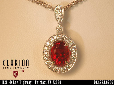 Mexican Fire Opal & Diamond Pendant, Clarion Fine Jewelry, Fairfax VA, Washington DC