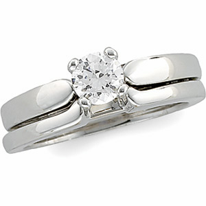 Cathedral Engagement Ring & Band, white gold