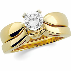 Cathedral Engagement Ring & Band, yellow gold