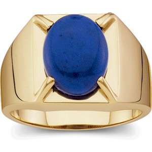 Men's 14K Yellow Gold Ring with Blue Lapis Cabochon