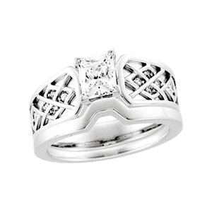 Celtic Style Engagment Ring, 14K White Gold