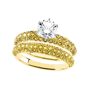 Yellow Diamond Engagement & Wedding Band Set, Semi Mount