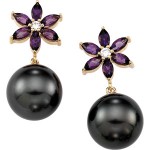 Tahitian Cultured Pearl & Genuine Amethyst Flower Earrings
