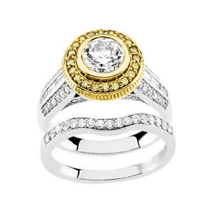Round Diamond, Yellow Diamonds Engagement, Wedding Band Set