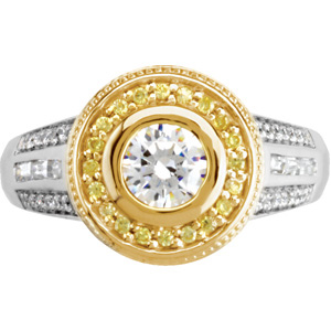 Round Diamond, Yellow Diamonds Engagement, Wedding Band Set, top view