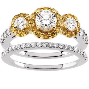 Yellow & White Diamond Engagement Ring, Wedding Band