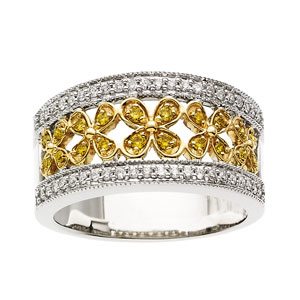 Yellow & White Diamonds, Flower Design Band