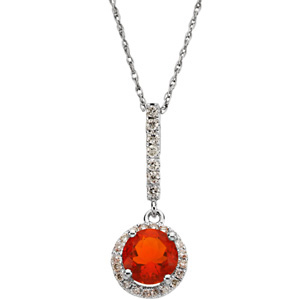 Mexican Fire Opan and Diamond Pendant