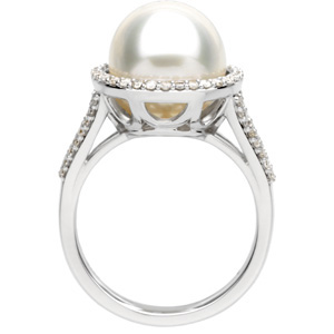 South Sea Cultured Pearl & Diamond Ring, side view
