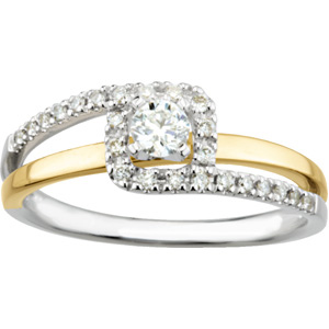 Two-Tone Bypass Engagment Ring, Wedding Band Set