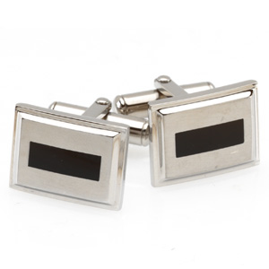 Stainless Steel Cufflinks with Black Enamel