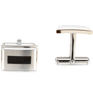 Stainless Steel Cufflinks with Black Enamel, side view