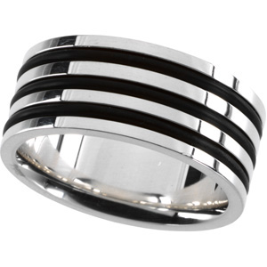 Gent's Sterling Silver & Rubber Ring, right angle