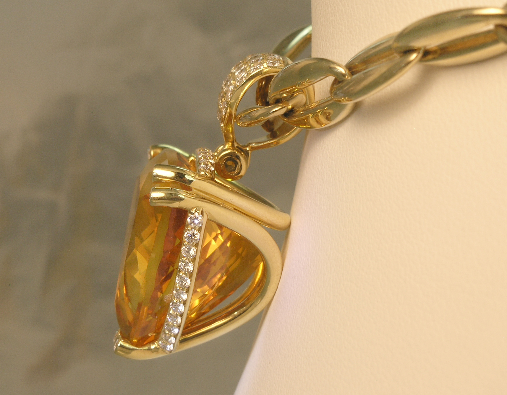 Citrine and Diamond Pendant, side view