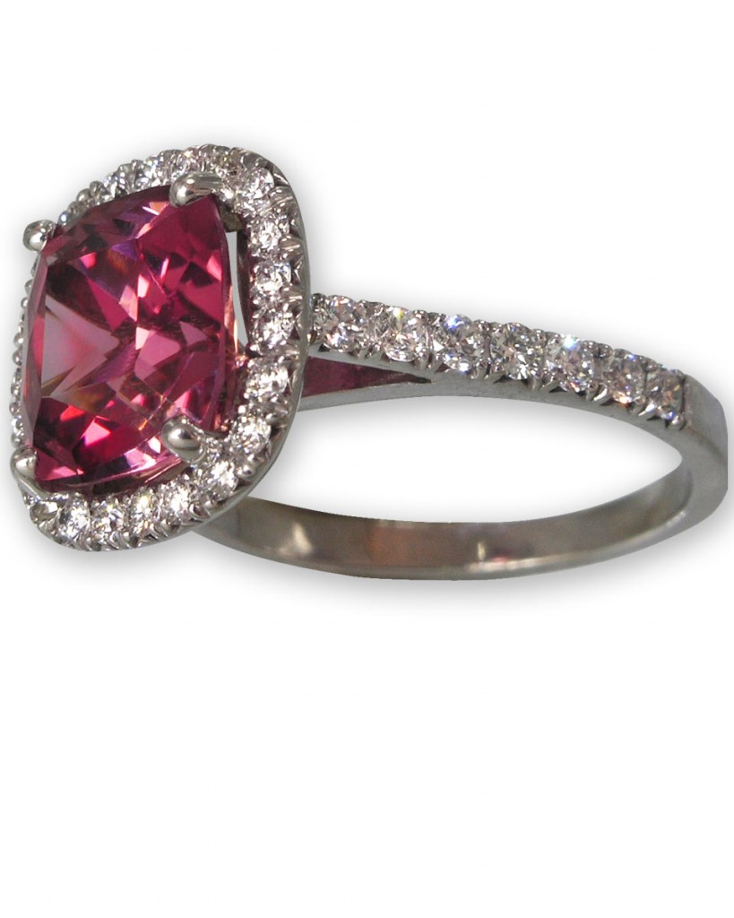 Celebrating Cherry Blossoms in Washington DC. Custom pink tourmaline, diamond ring from Clarion Fine Jewelry, Fairfax VA, Washington DC.