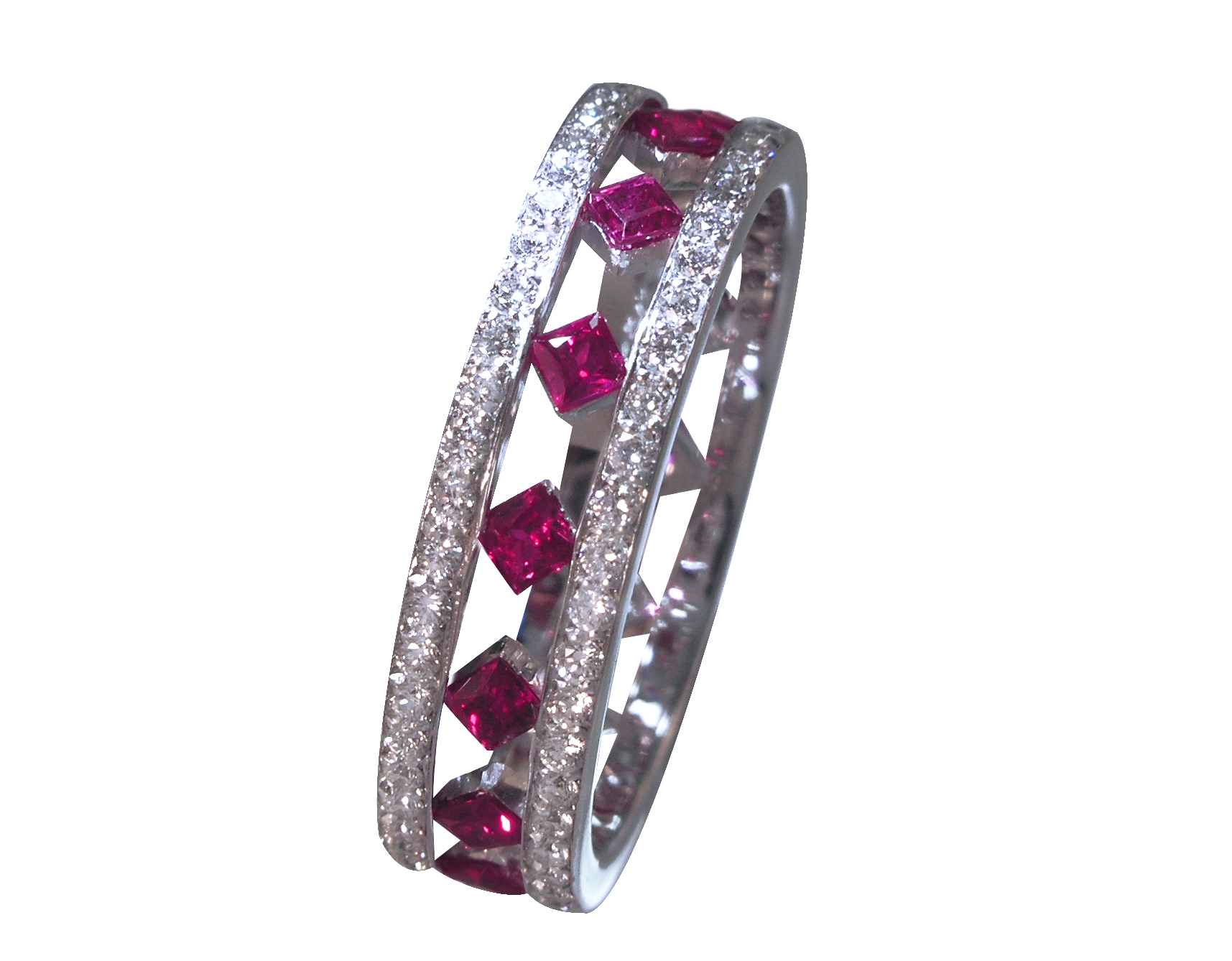 Square-cut Ruby, Diamond Ring