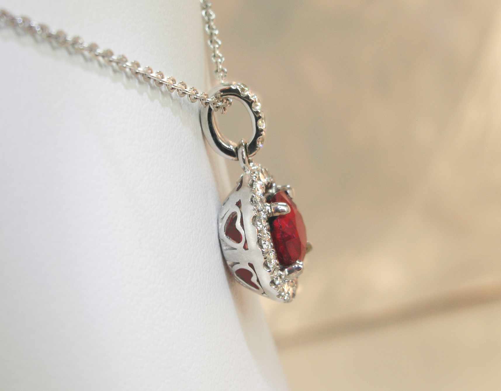 Round Ruby and Diamond Pendant, side view